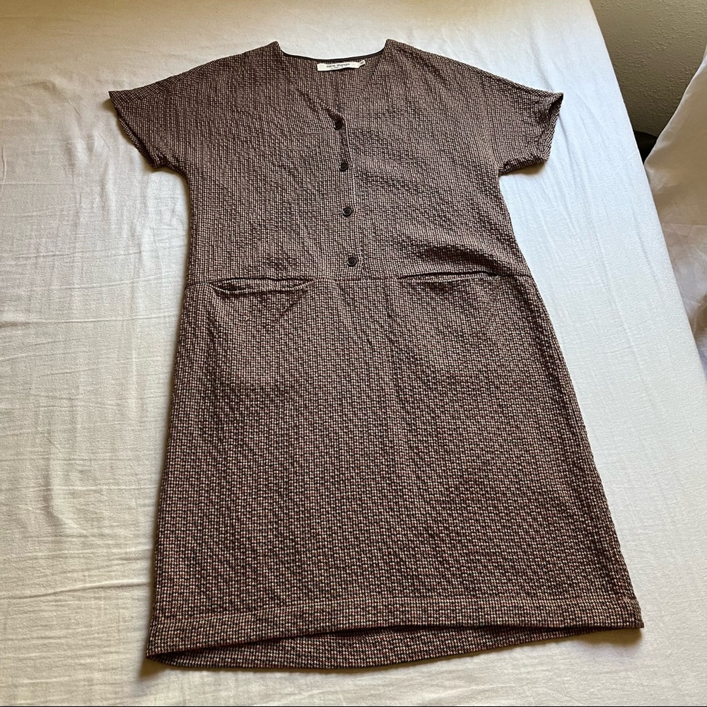 Nice Things by Paloma S. brown houndstooth short sleeve mini dress